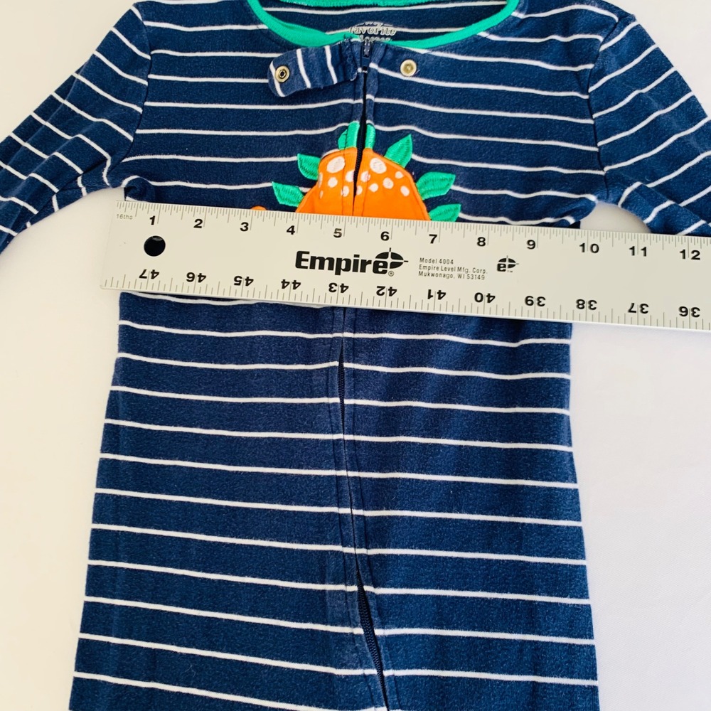 Members Mark Boys 5T Navy Blue Striped Dinosaur Skateboard Footed Sleeper PJs - Picture 6 of 9